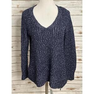 Anthropologie MOTH navy/grey cotton/wool V-neck chunky knit sweater Size Small